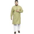 thumbnail image 1 of Men's Plus Size Solid Pure Cotton Kurta with Pyjamas Pathani shape Mandarin collar, long roll-up sleeves, Color: Oilve Green, Size: 6XL, 1 of 6