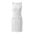 thumbnail image 2 of INSPIRE CHIC Tweed Dress for Women's Sleeveless Boat Neck Work A-Line Office Elegant Sheath Dress XS White, 2 of 5