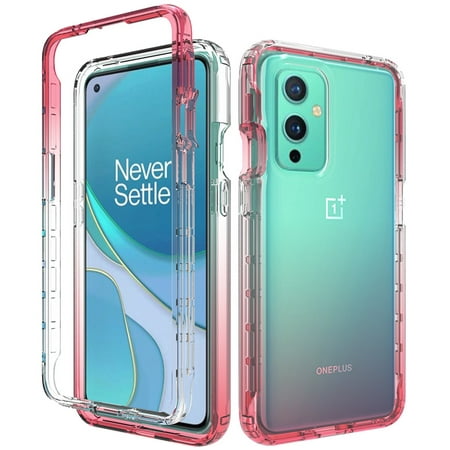 For Oneplus 9 Pro Two Tone Transparent Shockproof Case Cover - Red
