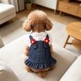 thumbnail image 5 of Denim Small Puppy Dress with D-Ring and Pocket Flowers Girl Dog Clothes Summer Pet Clothing Fashion Sweet Blingbling Princess Skirt Cake Camisole Tutu Dress Dog Sundress for Festival, 5 of 7