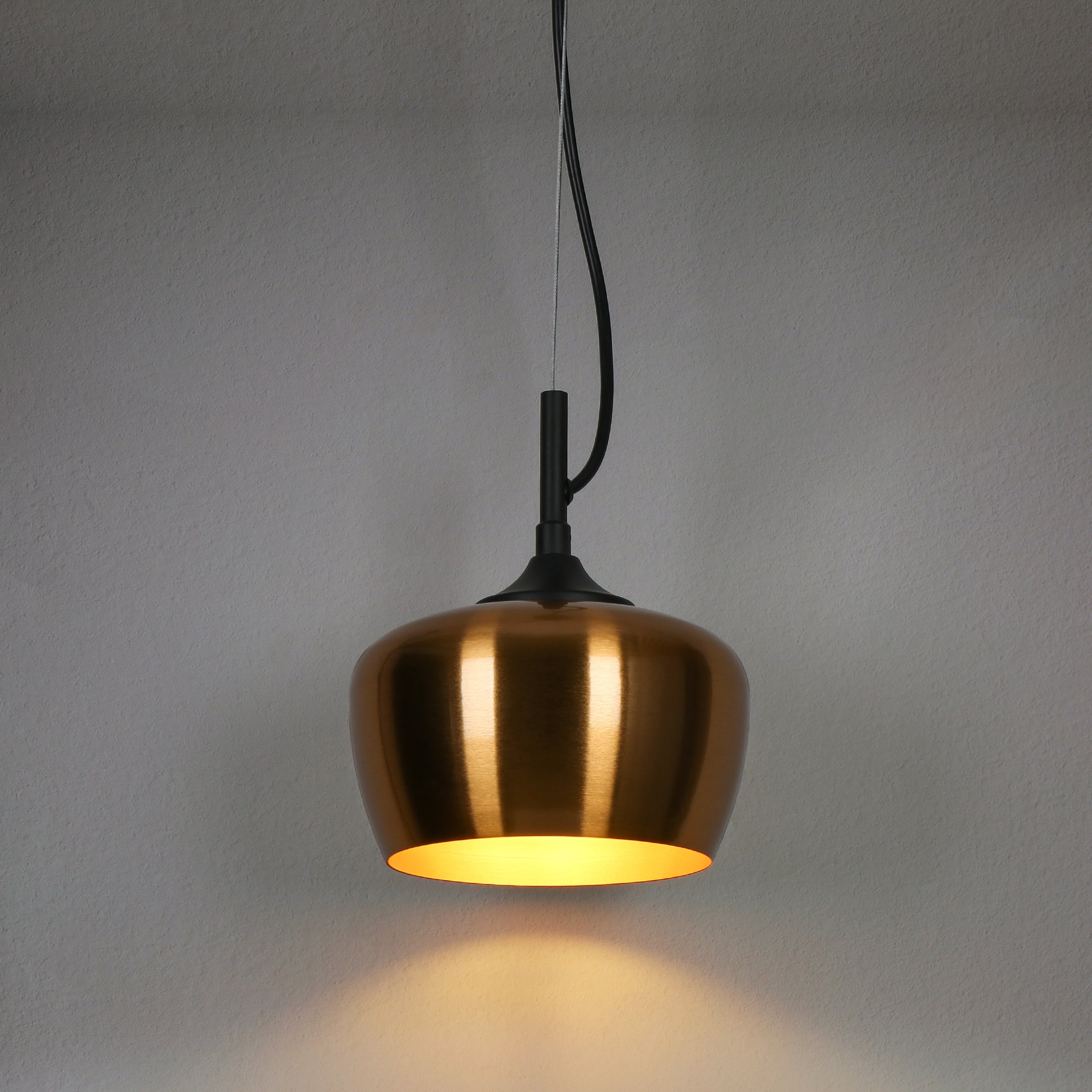 LNC Resplandor 1 -Light Electroplated Copper and Matte Black Mid-century Metal Dome Mini Hanging Pendant Light