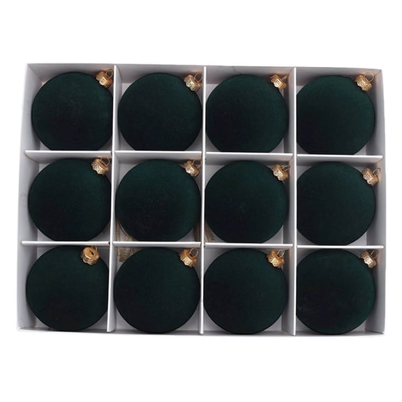 Green 12 Pieces Flocked Velvet Christmas Ball Decorations 2.4 Inch For Tree Ornament