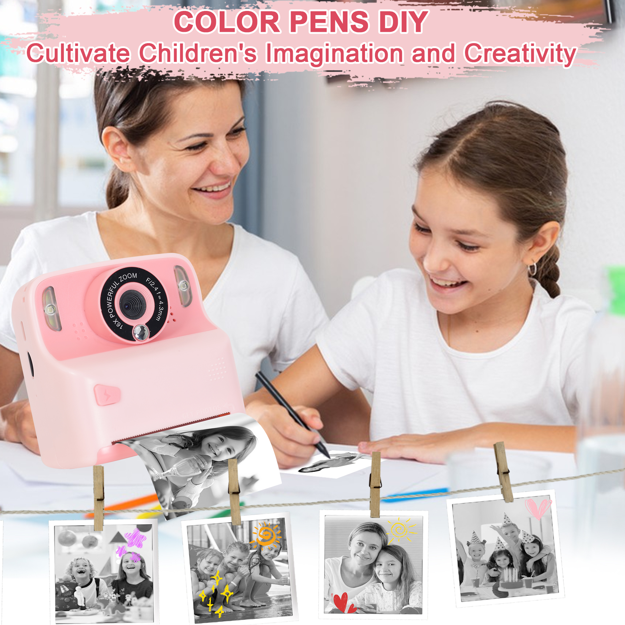 Yexmas Instant Print Digital Kids Camera, 1080P, Pink photo 5