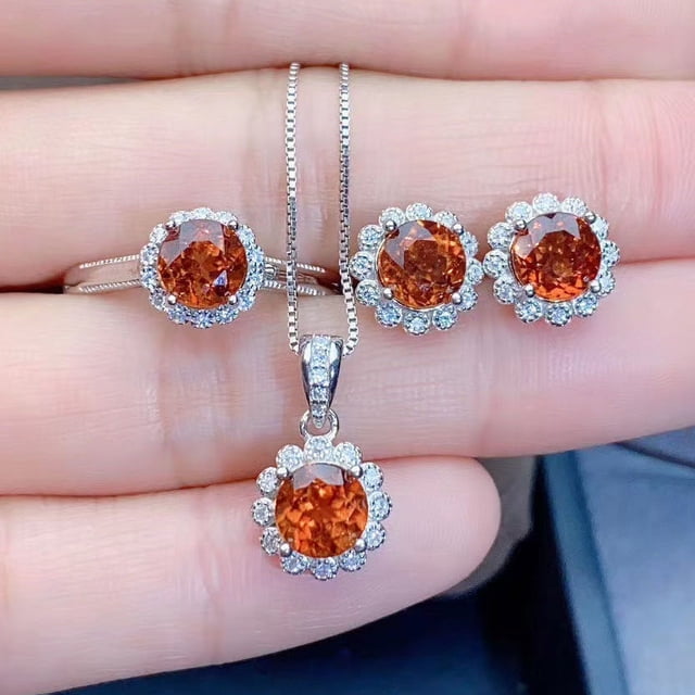 Colgante y pendientes con dije de lazo abierto y tesoro de color circón naranja popular