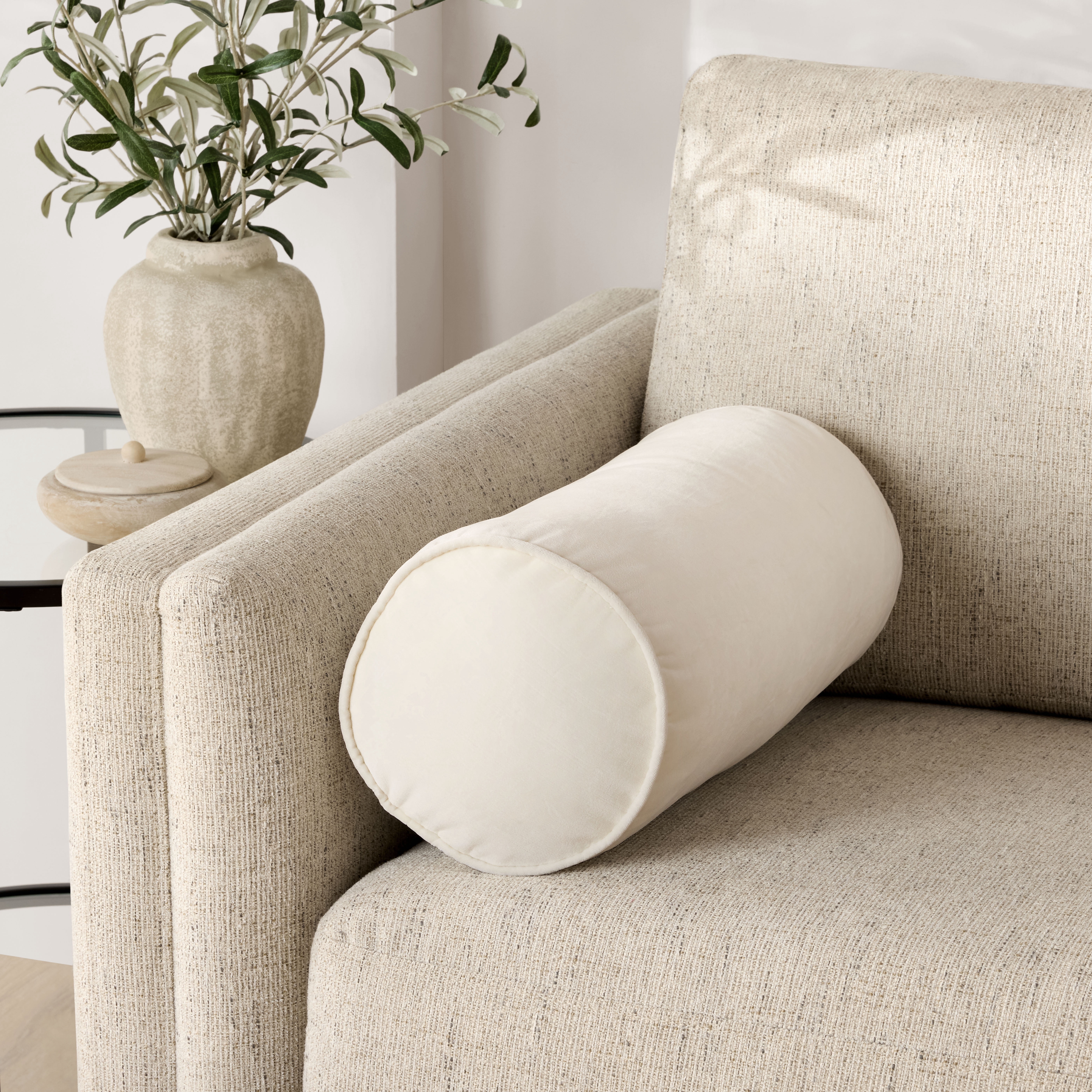 Mainstays 8" x 18" Vanilla Dream Velvet Bolster Polyester Decorative Pillow