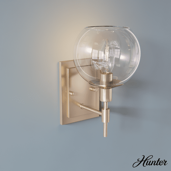 Hunter - Xidane 1-light Alturas Gold, Small Sconce Light, Dimmable, Mid Century Modern Style, for Bedrooms, Kitchens, Dining, Living Rooms - 19759
