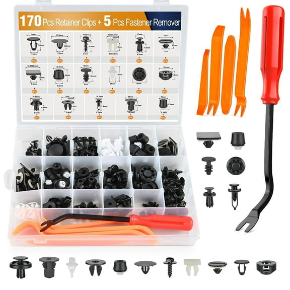GOOACC 175Pcs Front Bumper Push-Type Retainer Screw Grommets with Fastener Remover Car Plastic Rivets Push Retainer Kit 17 Most Universal Types for Toyota Lexus