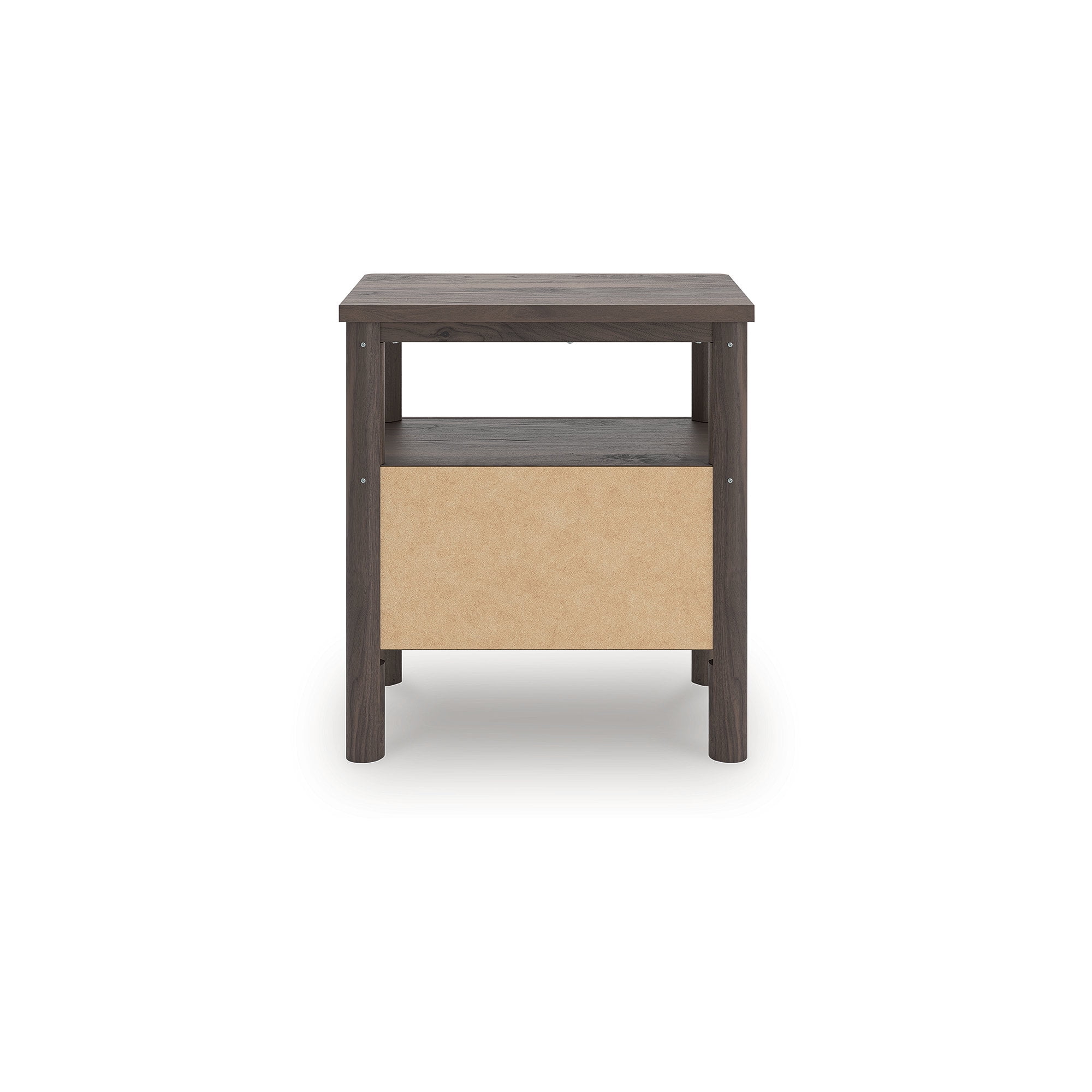 Signature Design by Ashley Cadmori One Drawer Nightstand - Rich Brown Walnut Finish, USB-A & USB-C Charging, Ambient Lighting, Reeded Accents