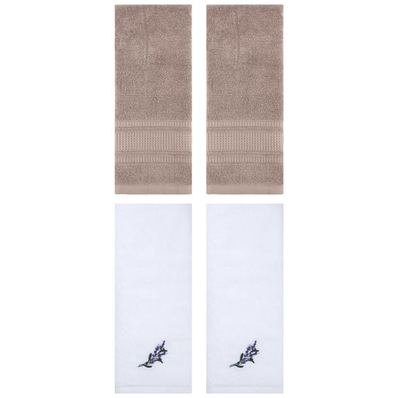 Unique Bargains 4 Pcs Cotton Soft Floral Hand Towels 13" x 29" White/Brown