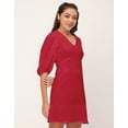 thumbnail image 3 of Moomaya Solid Color Shift Dress, V-Neck Balloon Sleeve Casual Evening Dress, 3 of 8