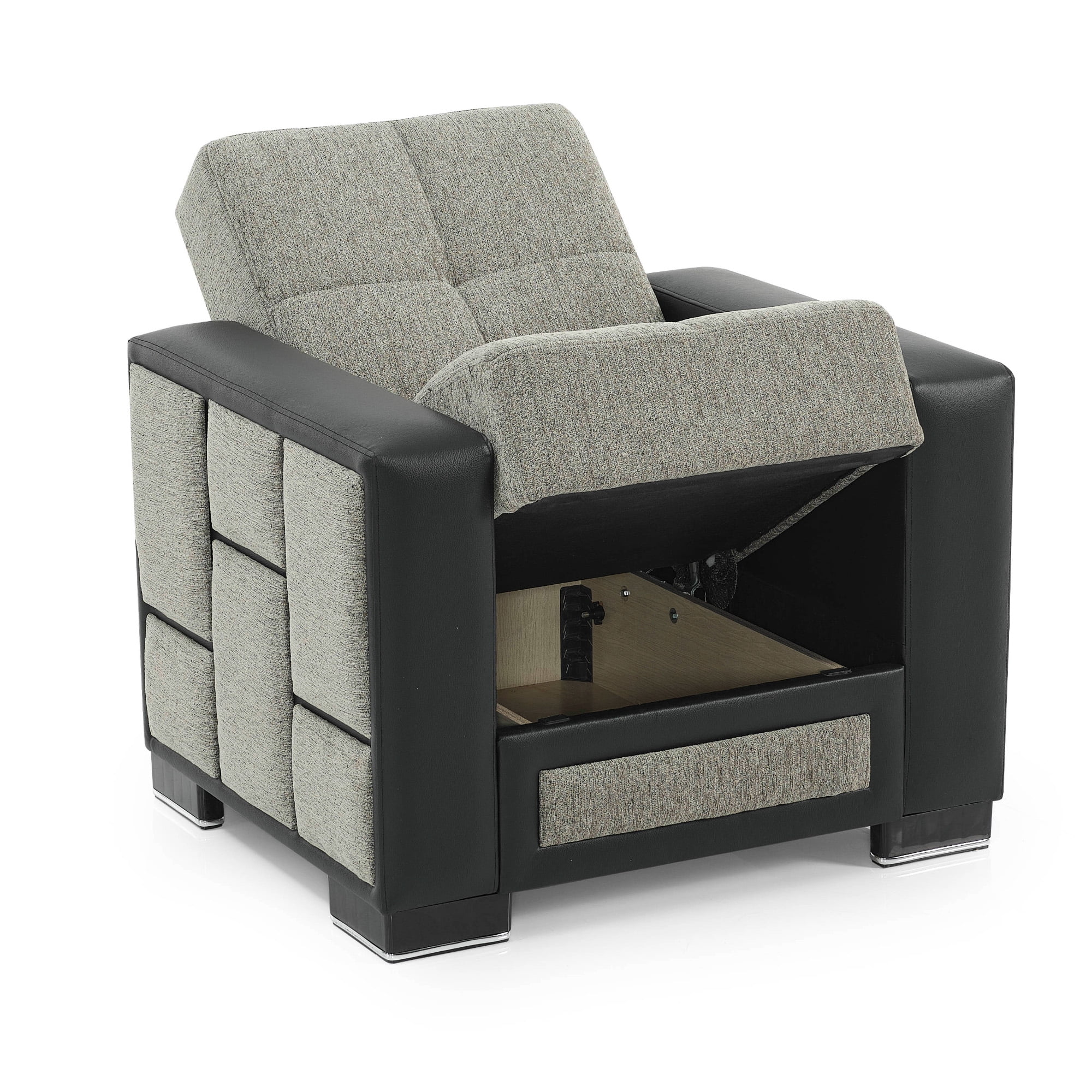 Ottomanson Convertible Accent Chair Chenille Modern Sleeper Armchair with Storage, Gray