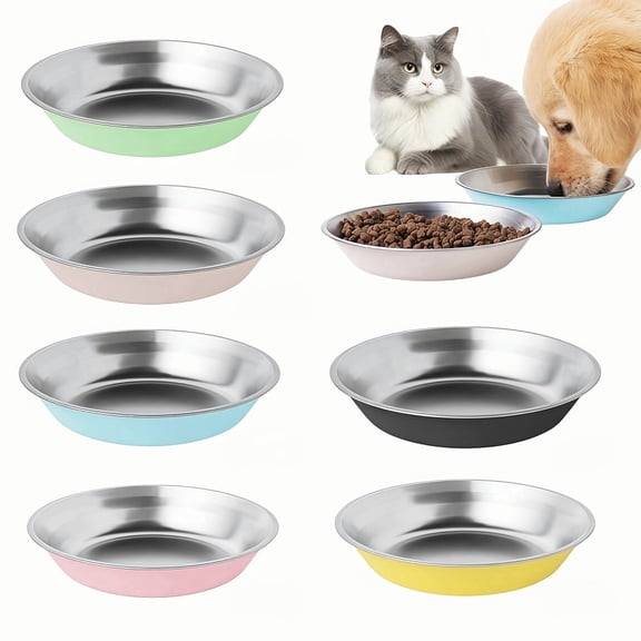 Loopunk 6 Pack Stainless Steel Cat Bowls, Cat Dishes Whisker Friendly with Non-Slip Silicone Bottom,Shallow Wide  Cat Food and Water Bowls , Easy Clean, Indoor Outdoor Kitten Feeding Bowls for Cats
