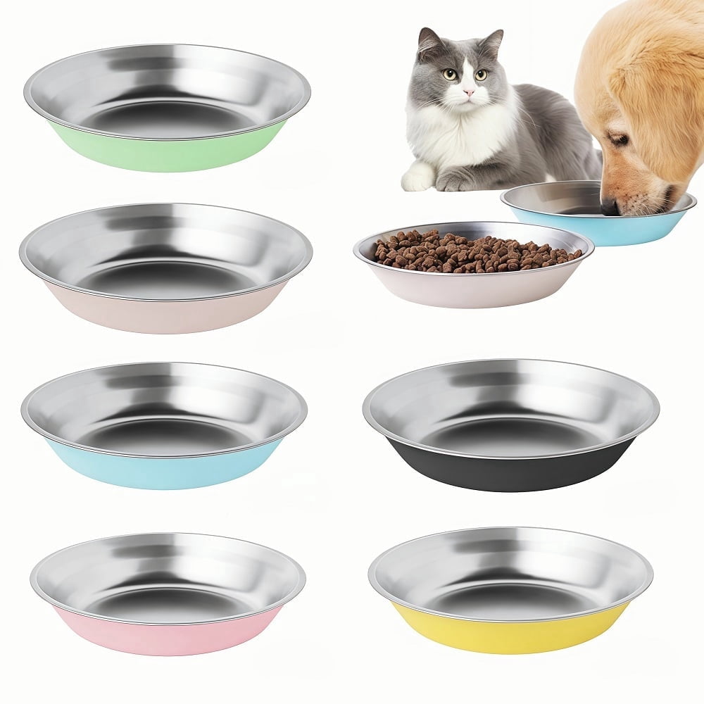 Loopunk 6 Pack Stainless Steel Cat Bowls, Cat Dishes Whisker Friendly with Non-Slip Silicone Bottom,Shallow Wide Cat Food and Water Bowls , Easy Clean, Indoor Outdoor Kitten Feeding Bowls for Cats
