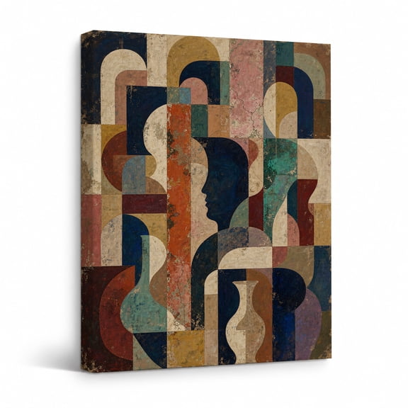 Abstract Geometric Canvas Wall Art, Modern Boho Figure and Vase Painting, Mid Century Wall Decor for Living Room Bedroom Office 18"*24"