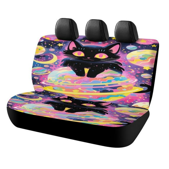 Cute Planet Cat Print Car Accessories Car Rear Seat Covers Fashion Auto Back Seat Protector Decoration Universal Auto Interior