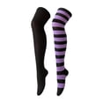thumbnail image 3 of Women Long Over Knee Socks Color Block Asymmetric Halloween Left Right Foot Mandarin Duck Stockings Comfort Purple, 3 of 3
