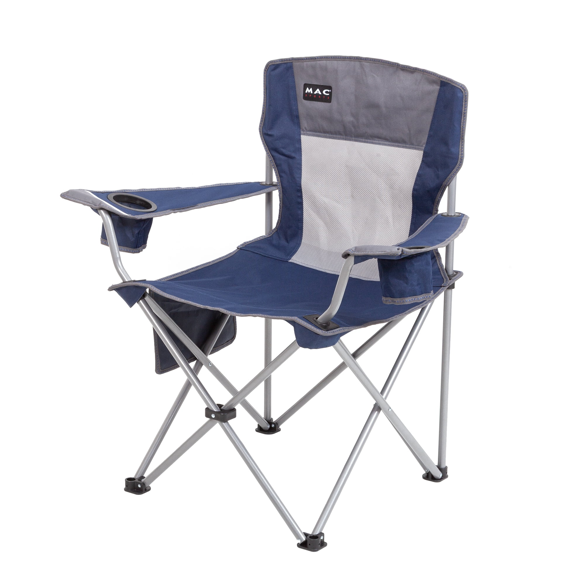 Macsports Oversized Folding Camp Chair with Cup Holders, Blue with Grey Accents and Frame