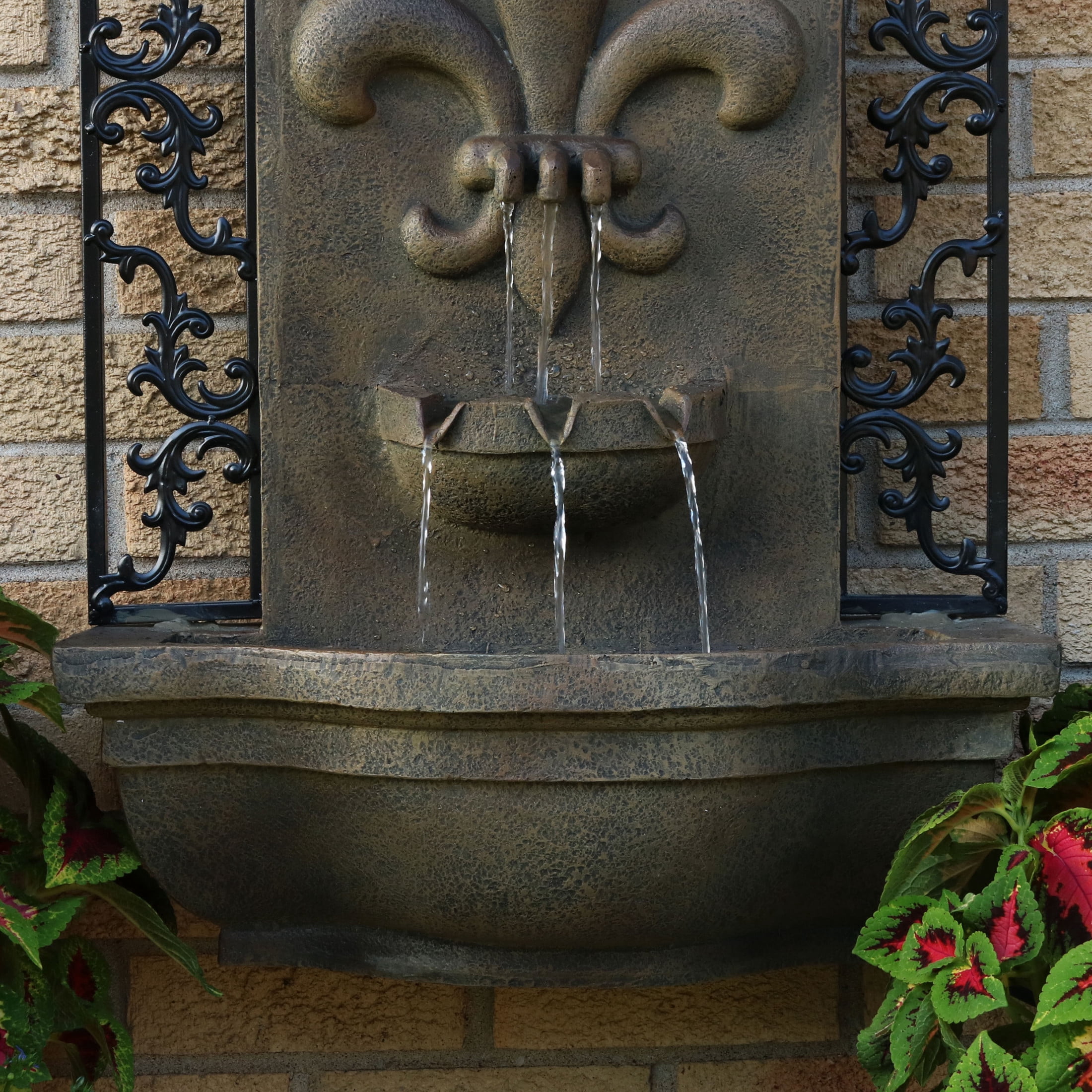 Sunnydaze French Lily Polystone Outdoor Wall Fountain, Florentine Finish