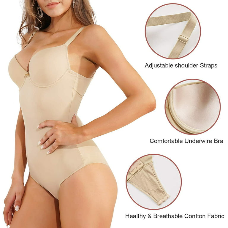 helaas Picasso De waarheid vertellen Junlan Bodywear Shapewear Bodysuit for Women Waist Trainer Tummy Control  Smooth Body Shaper V Neck Underwire Bra Jumpsuit(Beige, M） - Walmart.com