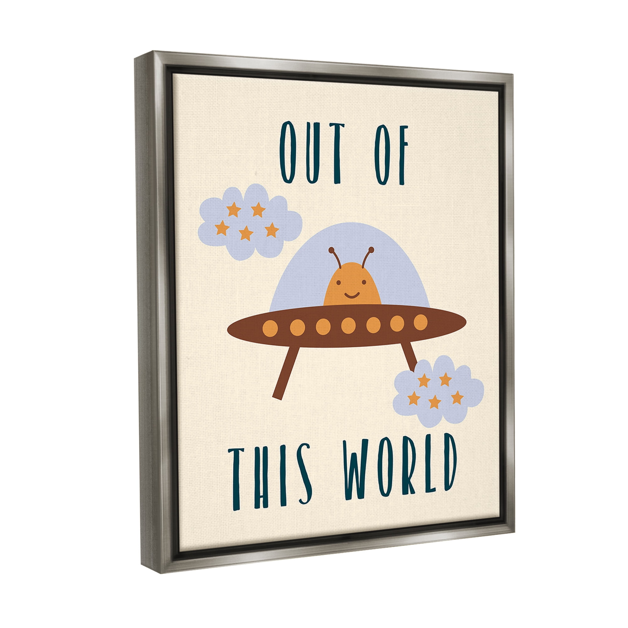 Stupell Industries Alien Spaceship Phrase Fairy Tales & Fantasy Painting Gray Floater Framed Canvas Art Print Wall Art, 17 x 21