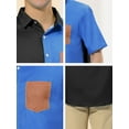 thumbnail image 5 of INSPIRE CHIC Men's Shirts Short Sleeve Summer Cotton Patchwork Button Down Shirts L Black Blue, 5 of 5