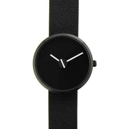 Projects Unisex Sometimes Analog Stainless Watch - Black Leather Strap - Black Dial - 7290S
