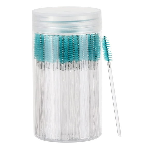 100 Pcs Disposable Crystal Eyebrow Spoolies Brush for Eyelash Extensions, Makeup Applicators Kits Eyelash Brush with Container (Blue)