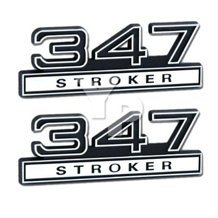 347 Stroker Engine Black & Chrome Trim Emblems - Pair - Universal Fitment, Chrome plated with black numbering & lettering; As shown By Factory Muscle