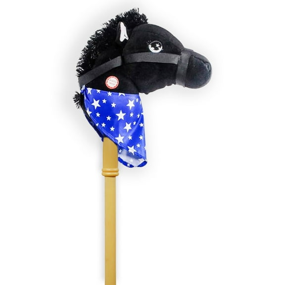 PonyLand Black Stick Horse with Sound Toy, 28 inches