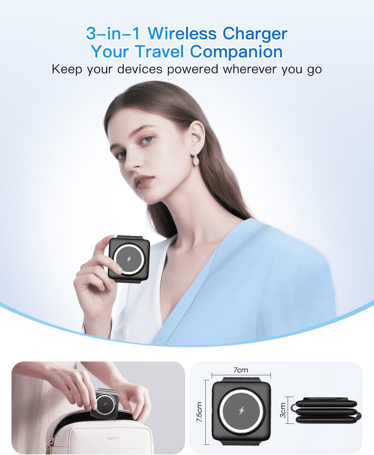Charging Station for Apple Multiple Devices - Travel Charging Pad for iPhone 12-17 Pro Max Plus Watch & Airpods（Black）