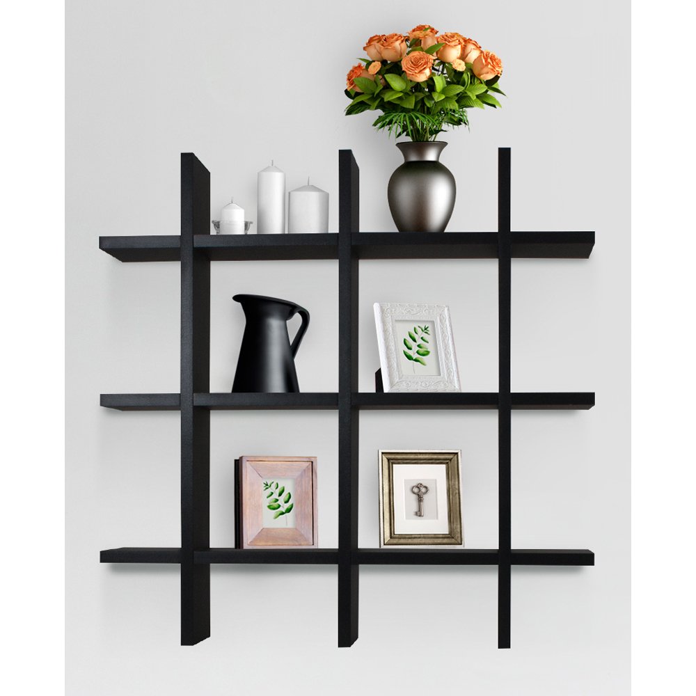 Sorbus Floating Shelf — Cross Grid Wall Shelf Cube, Decorative Hanging Display for Trophy, Photo