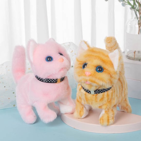 Lubelski Electric Plush Cat Simulated Meowing Walking Tail Wagging Cute Kitten Plushies Companion Soothe Toy Simulation Pet Plush Kitten Electric Toy Boys Girls Toy