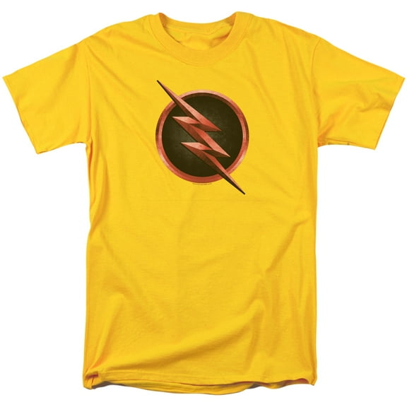 Trevco FLSH125-AT-2 Flash Reverse Flash Logo Short Sleeve Adult 18-1 Mens T-Shirt Mens Regular Fit T-Shirt, Yellow - Medium