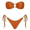 thumbnail image 1 of Womens 2 Piece Swimsuits Solid Color Strapless Backless Gathering Separate Bikini Orange Bathing Suit for Women M, 1 of 3