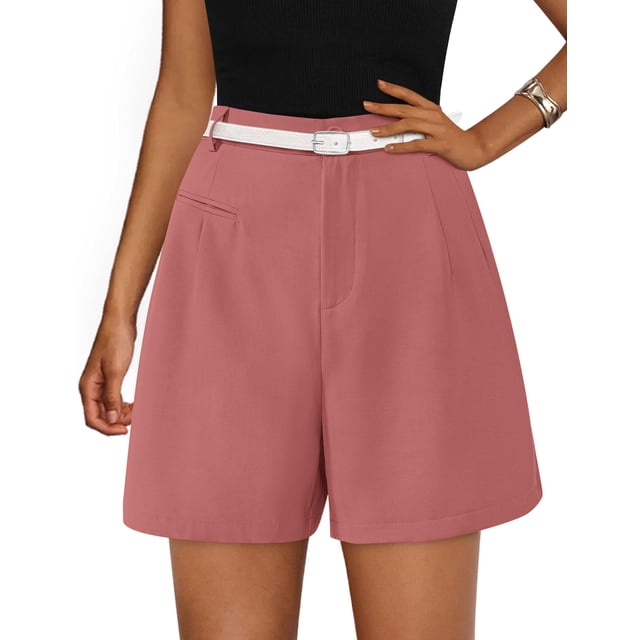 Shorts PRETTYGARDEN Verano 2025 Tiro Alto Pierna Ancha Rosa Talla L
