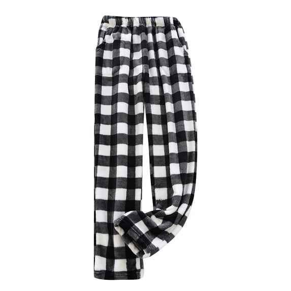 HAJWOH Womens Plaid Fluffy Pajama Pants Cozy Lounge Pants with Pockets Winter Warm Bottoms