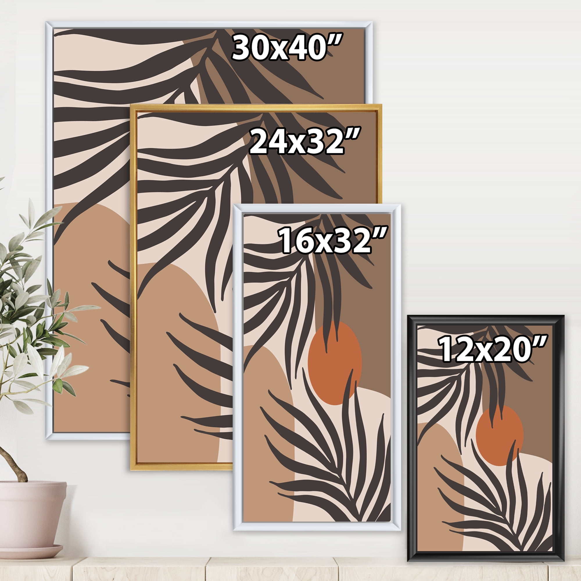 Designart 'Sun and Moon Shapes In Retro Terracotta Tones III' Modern Framed Canvas Wall Art Print