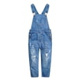 thumbnail image 1 of KIDSCOOL SPACE Girls Big Bibs Pockets Ripped Holes Washed Cotton Jeans Overalls,LightBlue,11-13 Years, 1 of 8