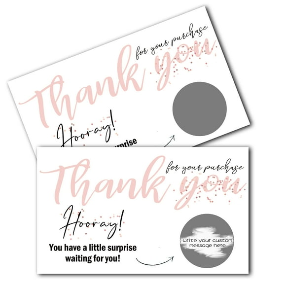 Thank You For Your Purchase Scratch Off Cards - Blank Gift Certificate Cards - Small Business Thank You for Order Cards - Make Your Own DIY Pink Scratch Off Cards - 50 Cards And 50 Stickers(C05)