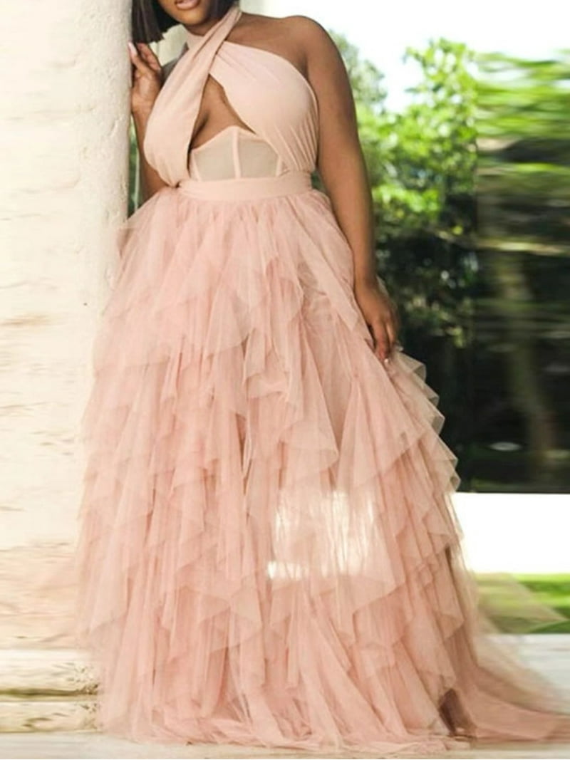 Lovelywholesale Women's Sexy Party Dress Gauze Flounce Plus Size Mesh  Wedding Dress for Bride - Walmart.com