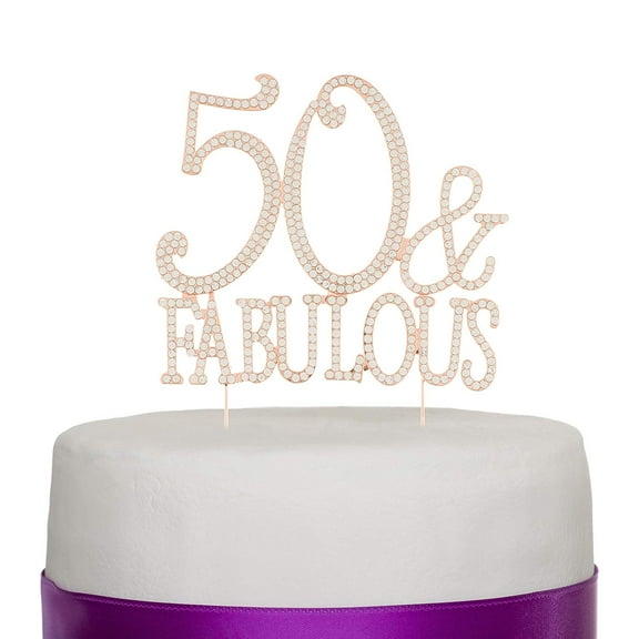 Ella Celebration 50 & Fabulous Cake Topper for 50th Birthday Party Rose Gold Decoration Supplies (50 & Fabulous Rose Gold)