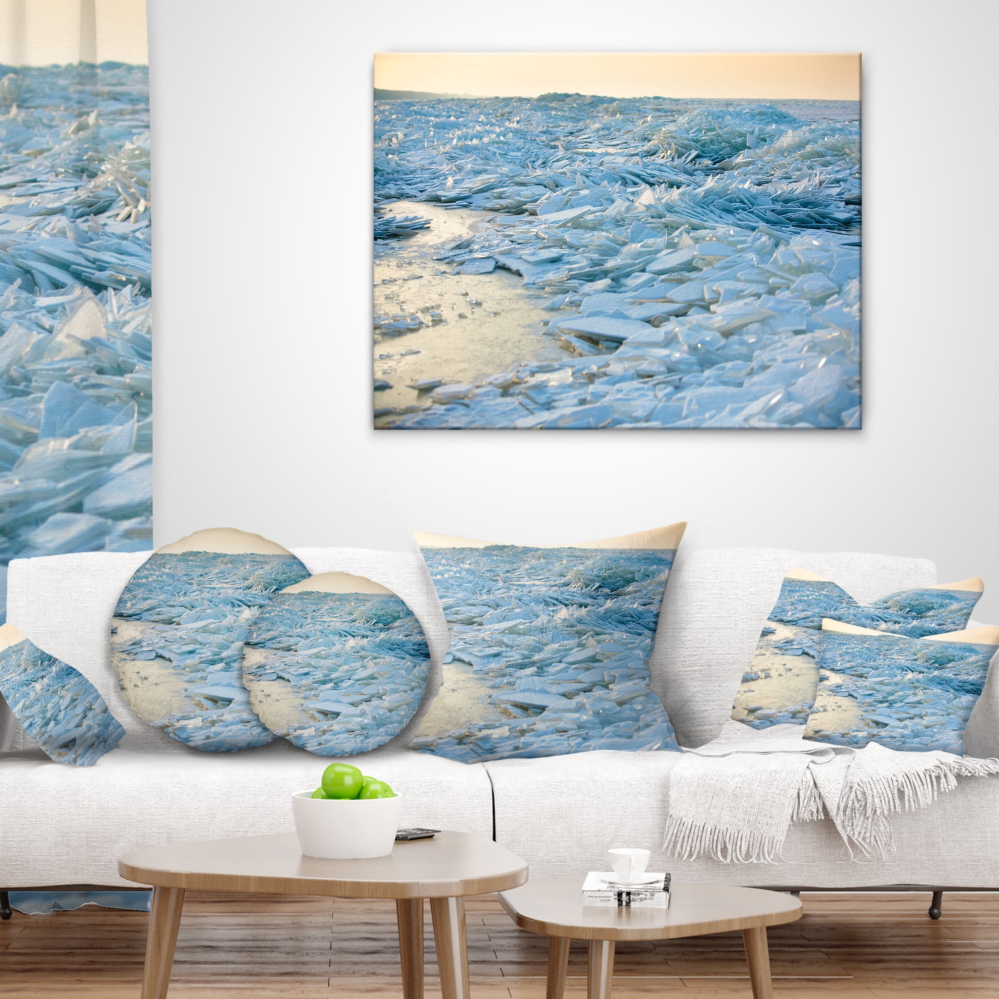 Designart Baltic Sea Winter Landscape - Landscape Printed Throw Pillow - 16x16