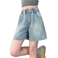 thumbnail image 2 of JTieacloth Wide Leg Jeans for School Girl's Casual Elastic High Waist Denim Shorts With Pocket,Sizes 2-3 Years, 2 of 4