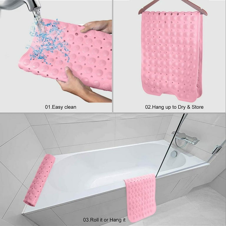 YINENN Bath Tub Shower Safety Mat 40 x 16 Inch Non-Slip and Extra Large,  Bathtub Mat with Suction Cups, Machine Washable Bathroom Mats with Drain