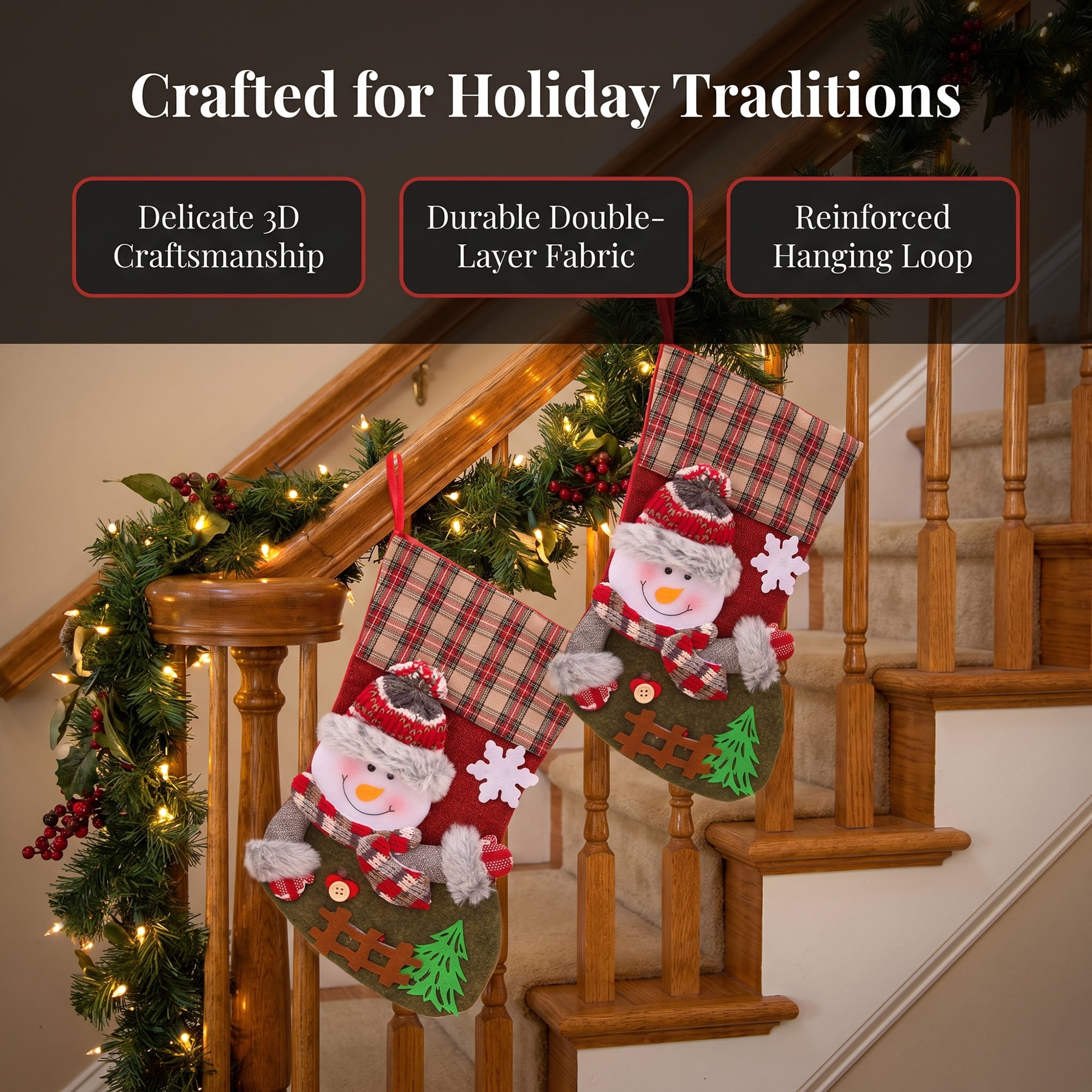 Unique Bargains Playful Cartoon Christmas Stockings Sideboard Rail Accents Snowman 12"