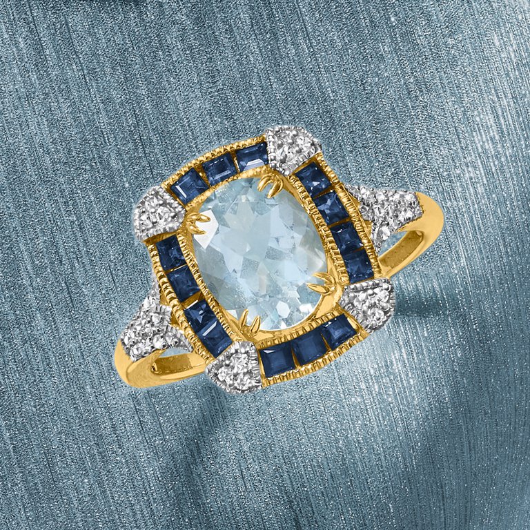 Ross-Simons 1.50 Carat Aquamarine and .70 ct. t.w. Sapphire Ring