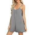 thumbnail image 2 of Yotami Summer Rompers for Women V-Neck Breathable Jumpsuit with Pocket Solid Color Sleeveless Spaghetti Strap Wide Leg Short Jumpsuit for Holiday, 2 of 5