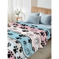 thumbnail image 4 of Blue Pink Dog Paws Prints Twim XL Size Flat Sheet, Wrinkleproof & Fadeproof Cooling Flat Bed Sheet Only, Farmhouse Beige Wood Breathable Soft Bedding Top Sheets 66 x 102 Inches, 4 of 8