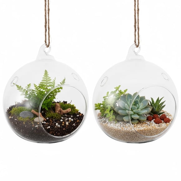 SUPVOX 2-Pack Glass Hanging Vase Terrarium 4.72 Inch Transparent Globe for Indoor Air Plants Home Garden Balcony Decorative Plant