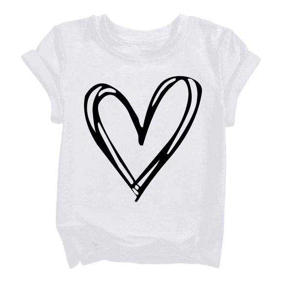 YunPes Cute Heart Print Shirt Casual Loose Fit Short Sleeve Summer Streetwear Sports Top Valentine's Day Basic Toddler Undershirt